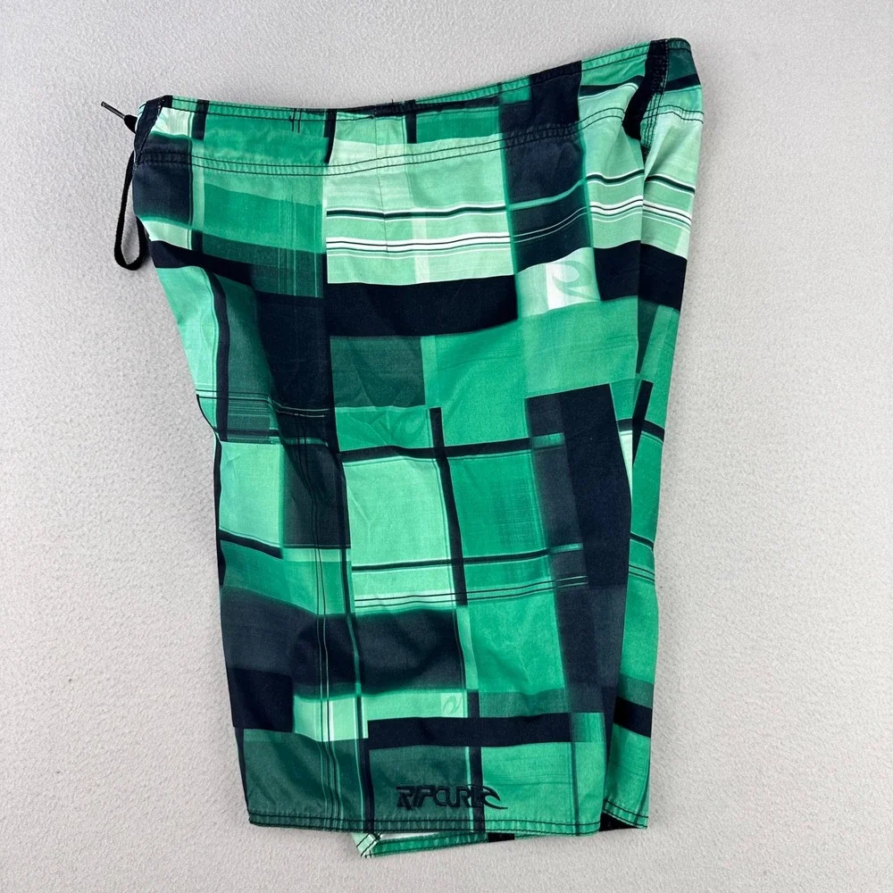 Vintage Ripcurl Boardshorts‎ Mens 36 Green Y2K Patchwork Graphic Surf Long Baggy